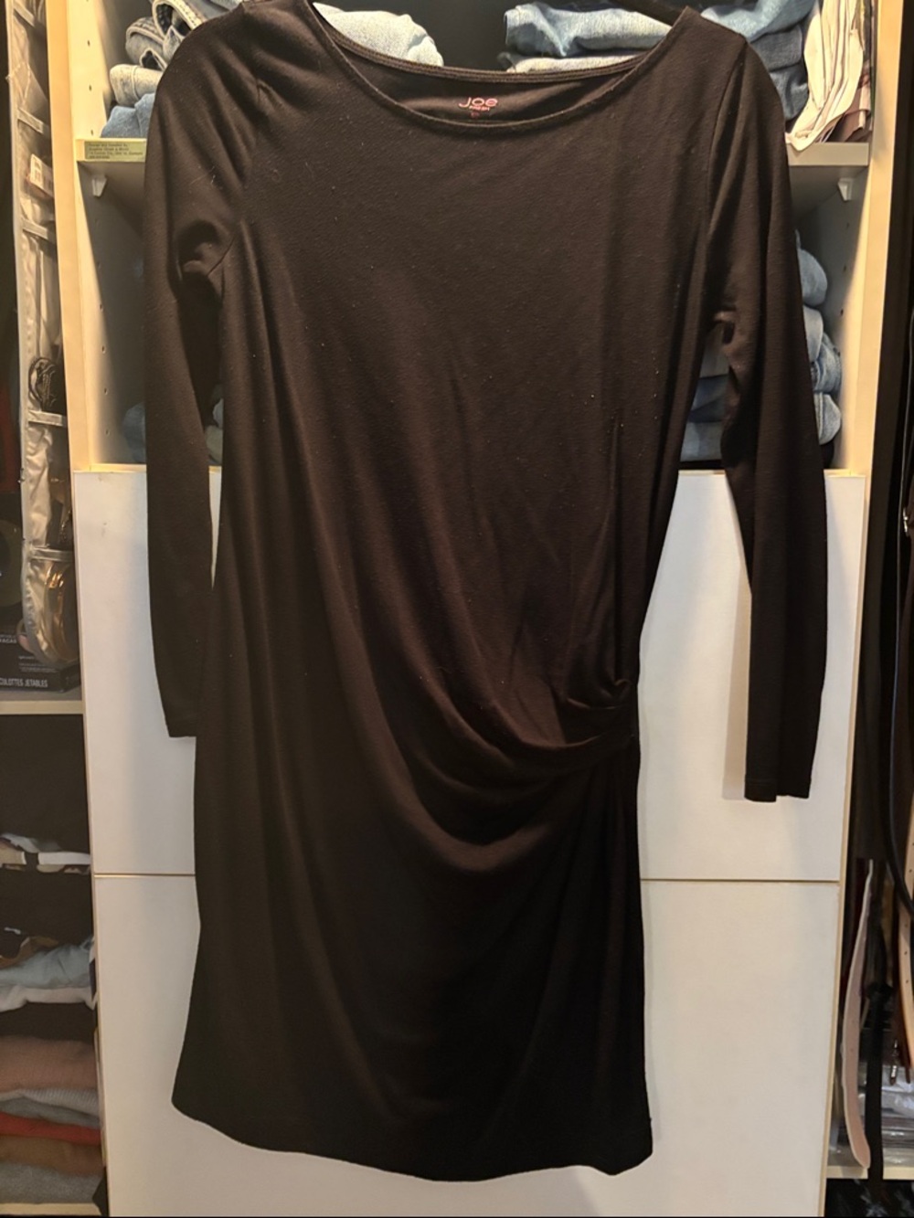 Black Long-Sleeve Ruched Side Dress